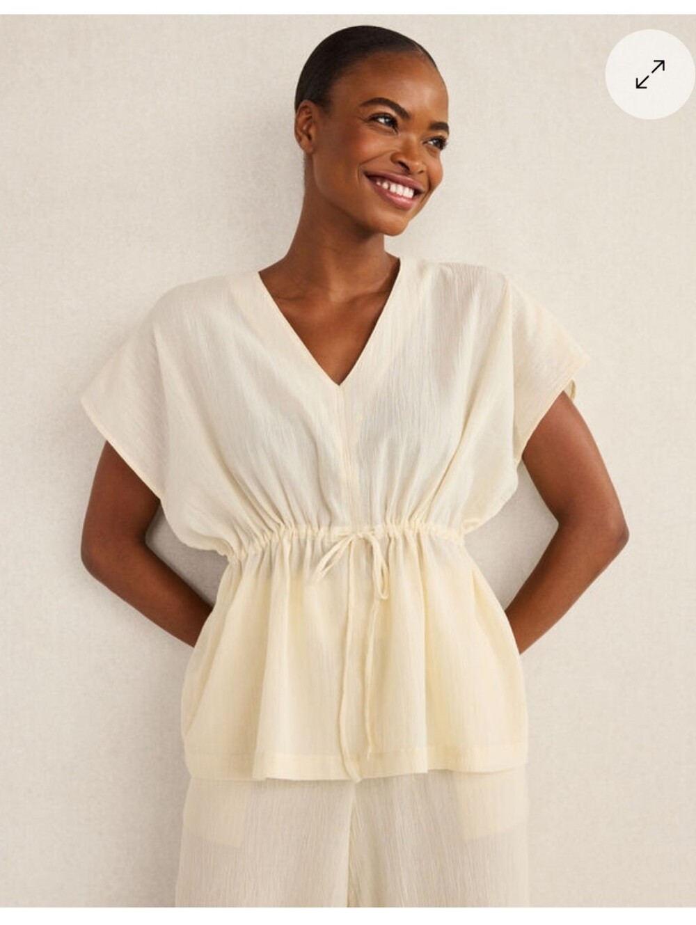 Haven Well Within Cream Organic Gauze V-Neck Top XL